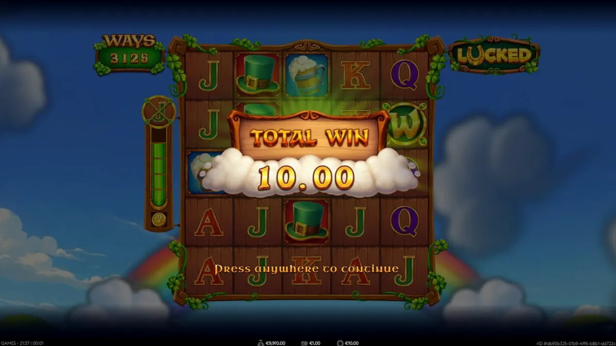 Tampilan visual slot Lucked dengan grid yang berkembang dan tema Irlandia yang memukau.